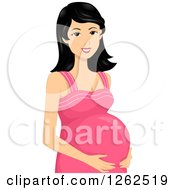 Clipart Of A Happy Young Pregnant Asian Woman Holding Her Belly Royalty Free Vector Illustration by BNP Design Studio