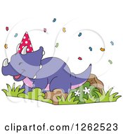 Poster, Art Print Of Birthday Triceratops Dinosaur With Confetti