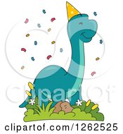 Poster, Art Print Of Birthday Brontosaurus Dinosaur With Confetti