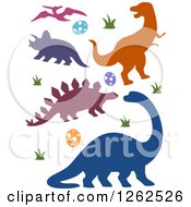 Poster, Art Print Of Silhouetted Dinosaurs Eggs And Grass