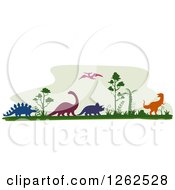 Poster, Art Print Of Silhouetted Dinosaurs And Trees