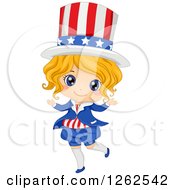 Poster, Art Print Of Cute Blond White Girl In An American Uncle Sam Costume