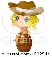 Cute Blond Cowgirl Waving On A Barrel