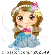 Cute Brunette White Girl Waving In A Mermaid Costume