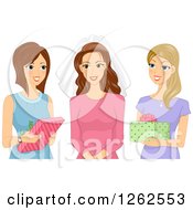 Clipart Of A Caucasian Woman Receiving Presents At Her Bridal Shower Royalty Free Vector Illustration