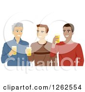 Poster, Art Print Of Three Men Young And Middle Aged Drinking Beer