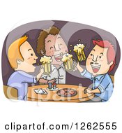 Poster, Art Print Of Men Cheering With Beer Over Pizza In A Pub