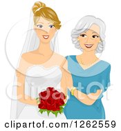 Clipart Of A Happy Caucasian Mother Of The Bride And Daughter Posing Royalty Free Vector Illustration