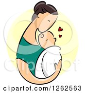Brunette Caucasian Mother Holding Her Baby Over A Yellow Circle