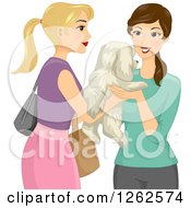 Clipart Of A Blond White Woman Handing Her Dog Over To A Pet Sitter Royalty Free Vector Illustration