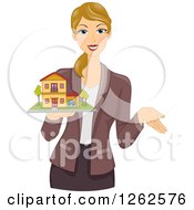 Poster, Art Print Of Blond Caucasian Woman Holding A Model House