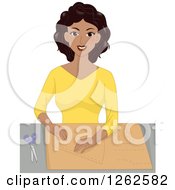 Poster, Art Print Of Happy Black Woman Tracing A Sewing Pattern