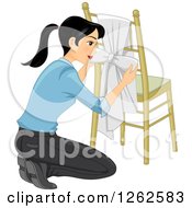 Woman Kneeling And Tying A Knot To A Chair