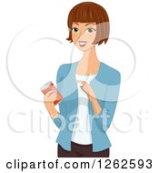 Clipart Of A Brunette Caucasian Woman Holding A Food Can Royalty Free Vector Illustration