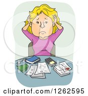 Poster, Art Print Of Blond White Woman Pulling Her Hair And Going Over Finances
