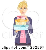 Clipart Of A Blond Caucasian Woman Holding Food Containers Royalty Free Vector Illustration by BNP Design Studio