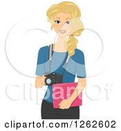 Poster, Art Print Of Blond White Woman Photographer Holding A Laptop And Camera
