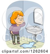Poster, Art Print Of Red Haired White Woman Discovering A Leaky Sink In Her Bathroom