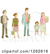 Clipart Of People Waiting On A Sidewalk Royalty Free Vector Illustration