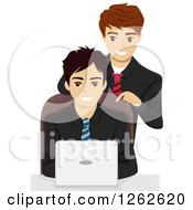 Poster, Art Print Of Boss Leaning Over His Employee As He Uses A Laptop