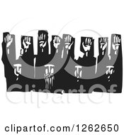 Black And White Woodcut Group Of Men Surrendering With Their Hands Up