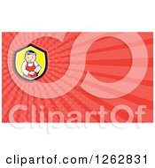 Clipart Of A Cartoon Asian Butcher With A Cleaver Knife And Rays Business Card Design Royalty Free Vector Illustration