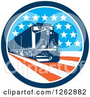 Clipart Of A Retro Diesel Train In An American Circle Royalty Free Vector Illustration