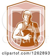 Poster, Art Print Of Retro Male Runner In A Shield