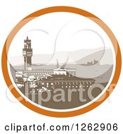 Poster, Art Print Of Retro Woodcut View Of The Tower Of Palazzo Vecchio In Florence Firenze Italy