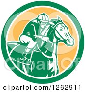 Poster, Art Print Of Retro Racing Jockey In A Green White And Yellow Circle