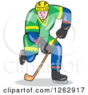 Clipart Of A Cartoon Ice Hockey Player In Action Royalty Free Vector Illustration by patrimonio