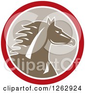 Poster, Art Print Of Horse Head In A Red White And Taupe Circle