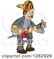 Poster, Art Print Of Cartoon Fireman Holding An Axe And Thumb Up