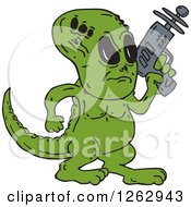 Green Alien Dinosaur With A Ray Gun