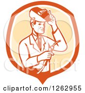 Poster, Art Print Of Retro Male Scientist Welding In An Orange And White Shield