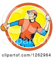 Poster, Art Print Of Male Baseball Player Pitching In An Orange White And Yellow Circle