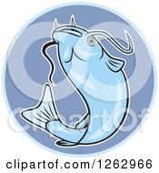 Poster, Art Print Of Cartoon Blue Catfish In A Circle