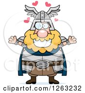 Cartoon Loving Chubby Thor With Open Arms And Hearts