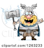 Cartoon Smart Chubby Thor Holding A Hammer