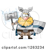 Poster, Art Print Of Cartoon Mad Chubby Thor Holding A Hammer And Shield