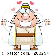 Cartoon Chubby Loving Male Shepherd With Open Arms And Hearts