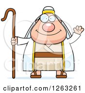 Clipart Of A Cartoon Friendly Waving Chubby Male Shepherd Royalty Free Vector Illustration