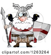 Clipart Of A Cartoon Chubby Mad Odin With A Spear And Shield Royalty Free Vector Illustration by Cory Thoman