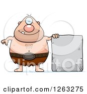 Poster, Art Print Of Cartoon Happy Cyclops Man With A Stone Tablet