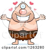 Clipart Of A Cartoon Loving Cyclops Man With Open Arms And Hearts Royalty Free Vector Illustration by Cory Thoman
