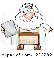 Cartoon Happy Chubby Moses Holding A Tablet