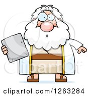 Cartoon Surprised Chubby Moses Holding A Tablet