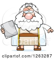 Cartoon Sad Depressed Chubby Moses Holding A Tablet