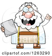 Cartoon Smart Chubby Moses Holding A Tablet With An Idea
