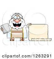 Cartoon Happy Chubby Moses Holding A Tablet And Scroll